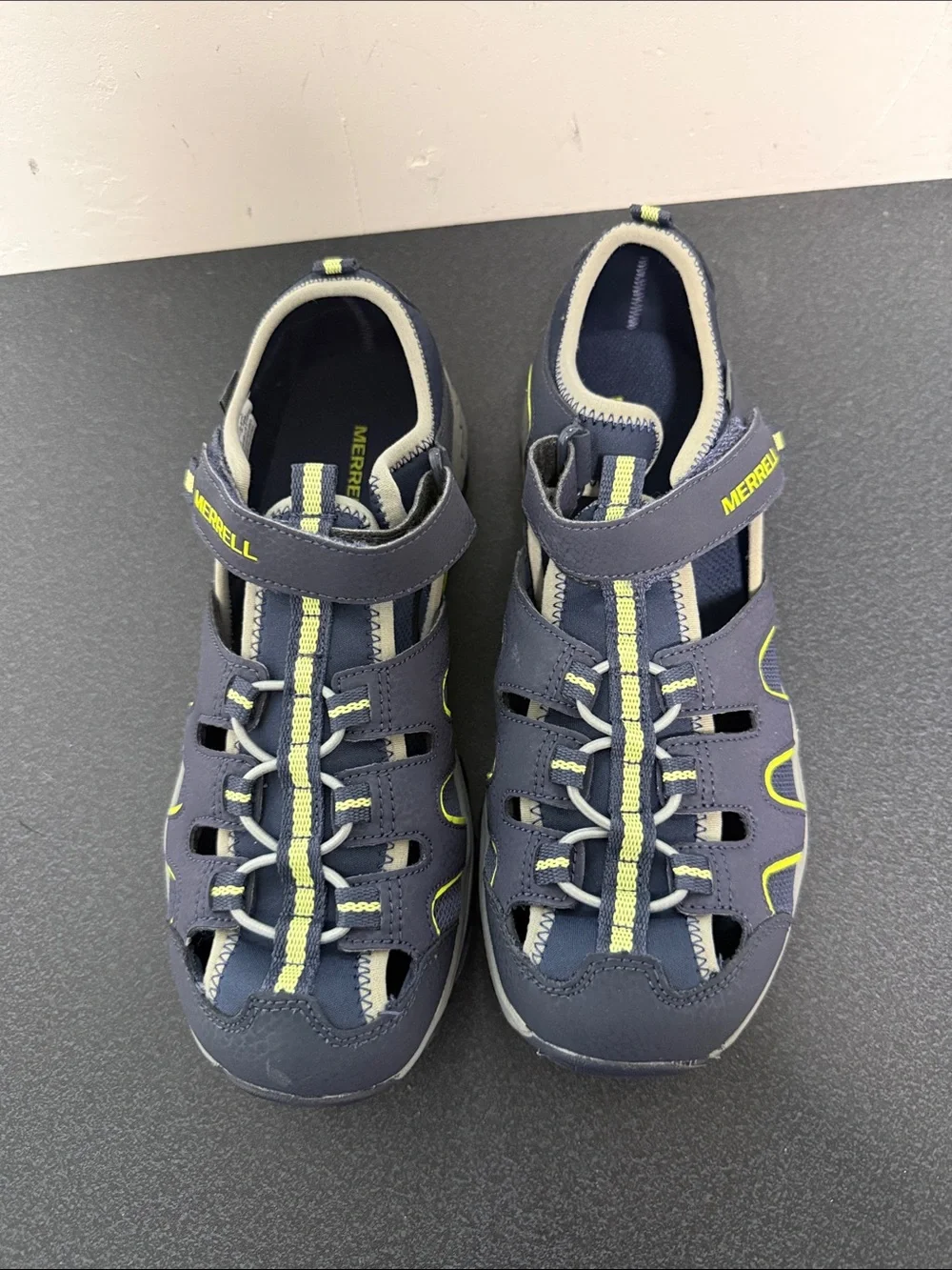 Merrell Kids Navy and Lime Sport Sandals
